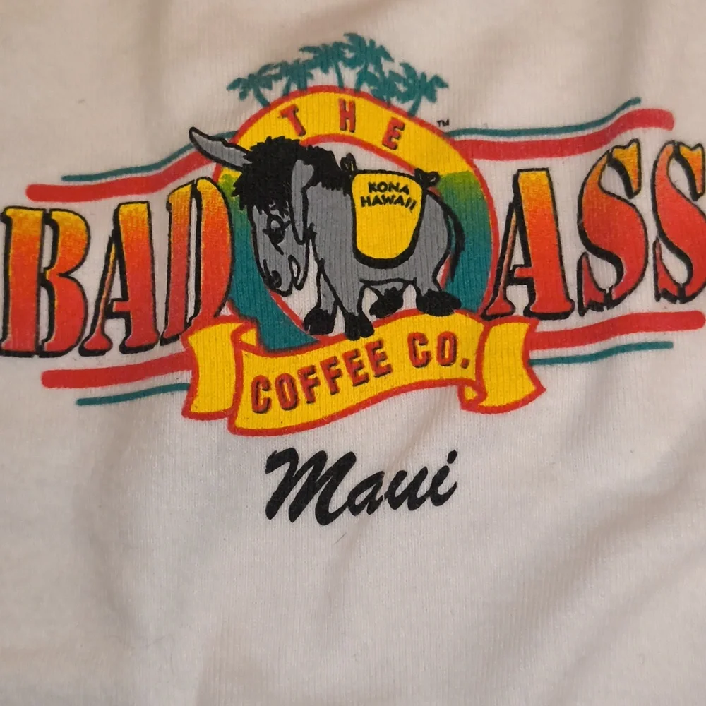 bella Brand Women's Bad Ass Coffee Co. Maui, Hawaii White Tank W/Donkey-NWOT - Picture 8 of 8